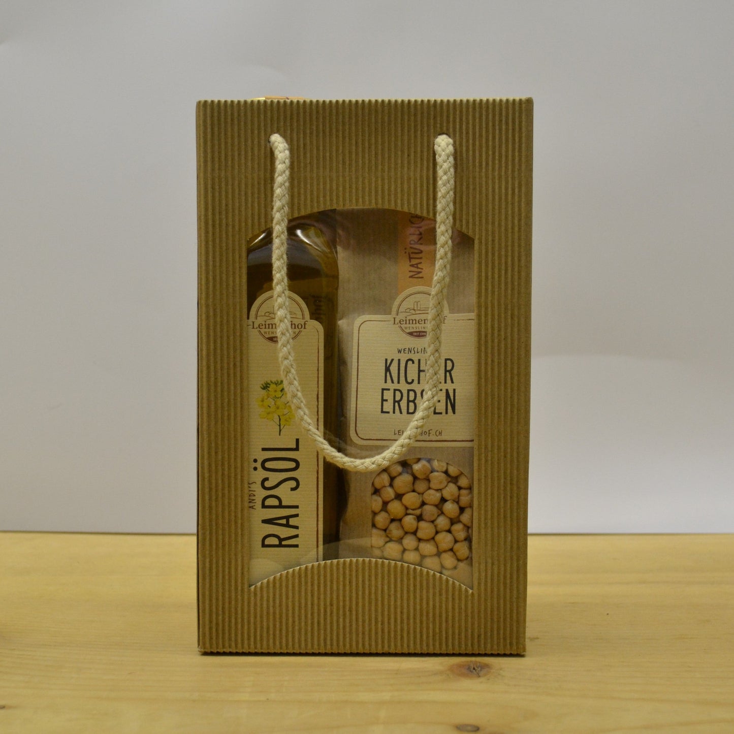 Geschenkpackung Rapsöl und Kichererbsen